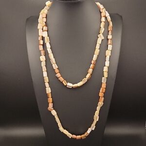 Long Continuous 76" Strand Mother of Pearl Beaded Shell Necklace Shiny Brown Tan